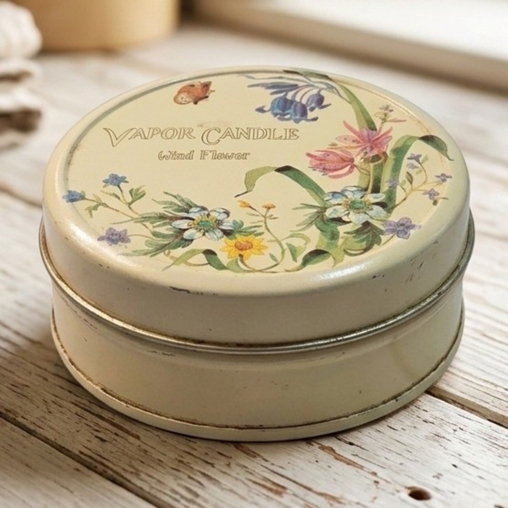 Vintage 1983 Country Diary Collection Windflower Vapor Candle Tin Trinket Box